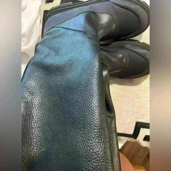 ZARA Faux Shearling Lined Mid-Calf Leather Boots Black Lug Sole Sz 38 - Picture 6 of 14